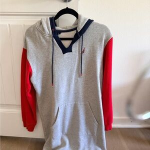 Nautica Gray and Red Women's Hoodie Sweater